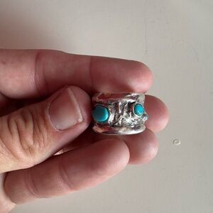 Artisan Silver Ring with Turquoise Accents